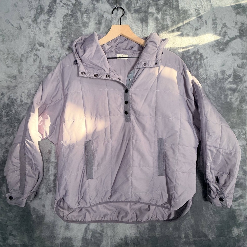 POL Quilted Hooded Pullover Jacket Mauve/Grey Lightweight